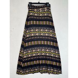 DNA Couture Geometric Aztec Tribal Print Fold-Over Waist Boho Maxi Skirt Small